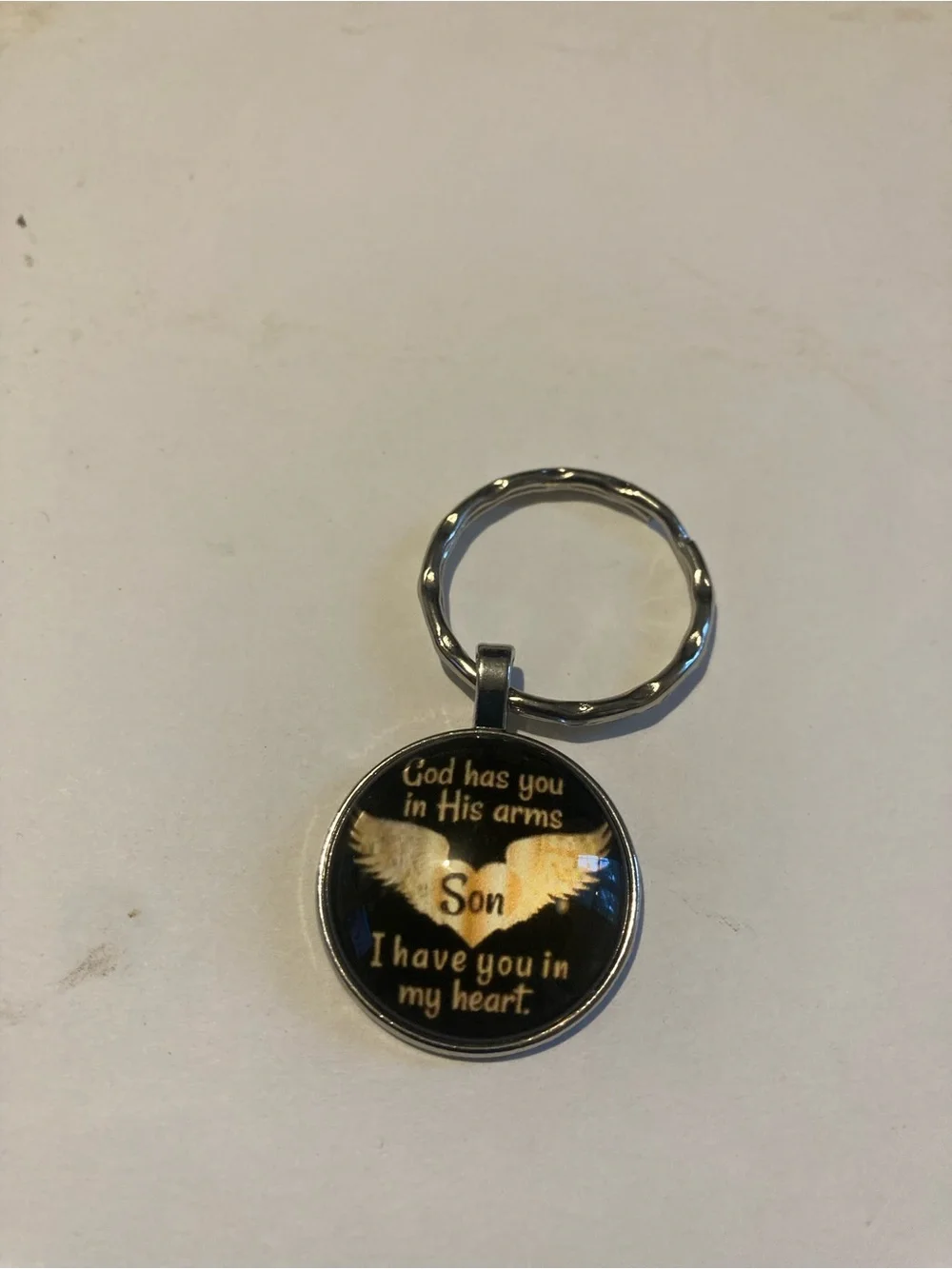 Memorial 'Son' Keychain with Gold Wing Design